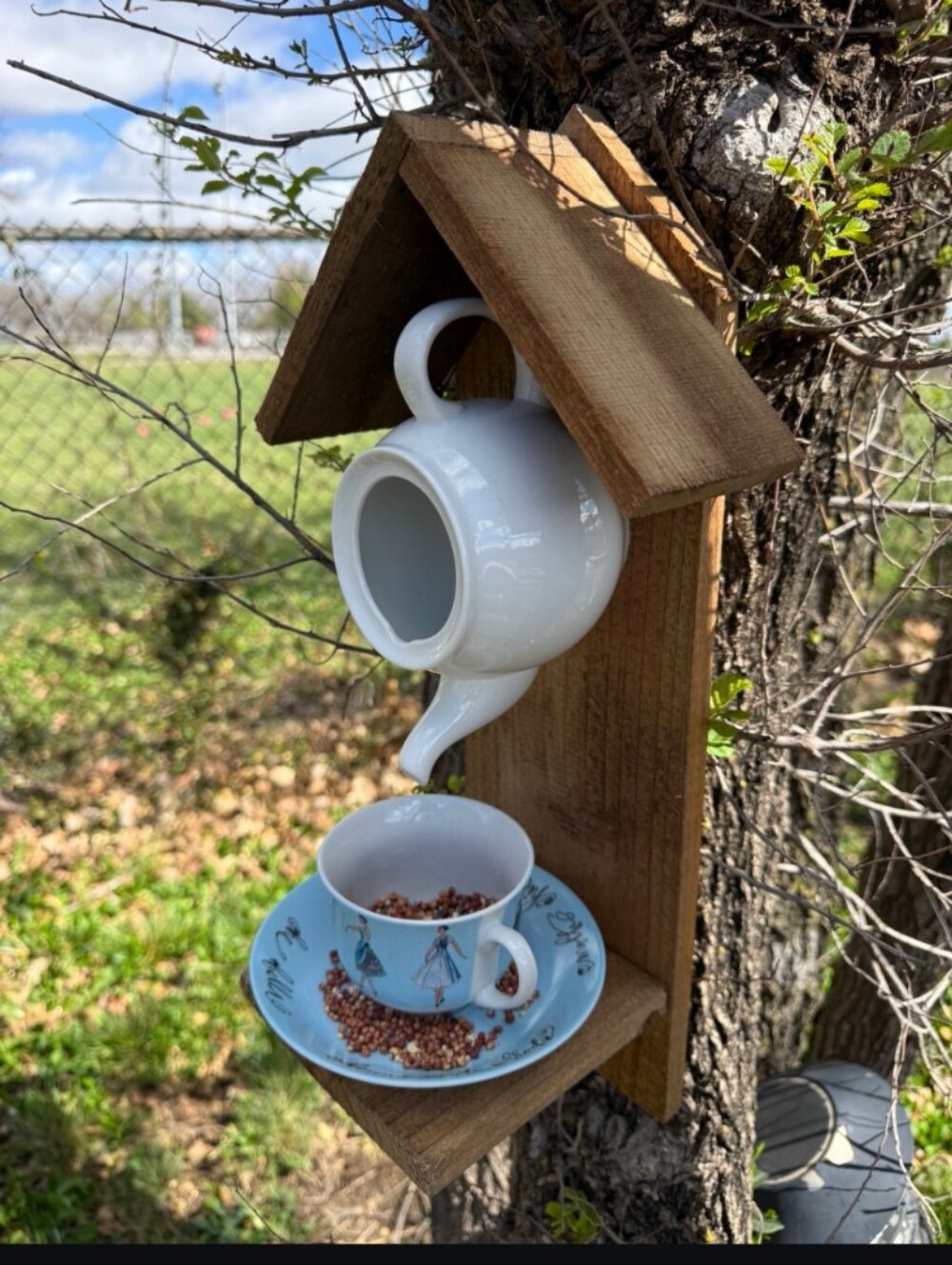 Rustic Wooden Handmade Bird Feeder "Down The Rabbits Hole" - Picture 13 of 16